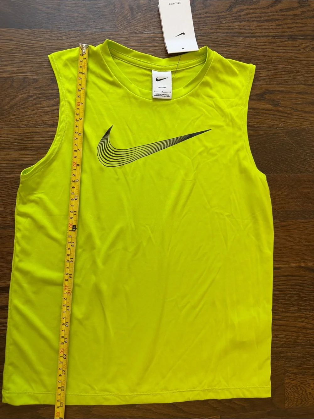 NEW Nike Dri-Fit Sleeveless Tee in Neon Yellow with Black Swoosh